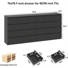 18/12/9/8 Drawer Dresser For Bedroom, Dresser With Charging Station And Deep Drawers, Modern Chest Of Drawer Handle Free, Wide Storage Organizer Cabinet For Bedroom, Living Room, Entryway - 黑色 - 查看 14