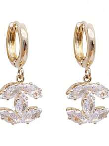 Bông tai mặt dây chuyền mạ vàng sang trọng, tối giản, cao cấp đính đá Cubic Zirconia, thích hợp cho phụ nữ đeo hàng ngày. - Vàng - Xem 3