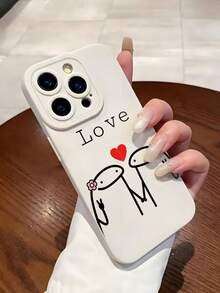 Fashionable, , Personalized "Love" Couple Design Luxury Shock-Proof Elegant Cute Phone Case, Raised Camera Protection, Compatible With IPhone 17/17Pro/17Pro Max, 16, 15, 14, 13, 12, 11 Plus/Pro Max Series, Suitable As New Year, Easter, April Fool's Day, Birthday Gift For Girlfriend, Boyfriend, Friends Or Yourself - White - View 2