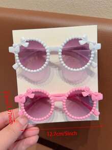 2/3/4件装 2026新款女童可爱珍珠蝴蝶结儿童时尚眼镜，仅卡片展示，不含运费 - 彩色 - 查看 3