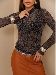 Tule Animal Print Feminina   Transparente - Preto e Nude - Visão 2