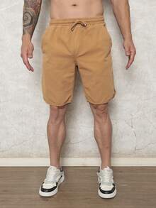Men's Bermuda Shorts In Twill Fabric With Elastic Waistband - 薑色 - 查看 2