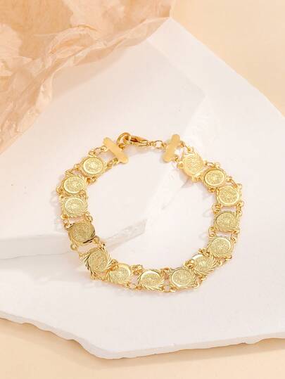 1pc Vintage Gold Geometric Circle Combination Chain Bracelet, Fashionable Unique Gift Decorative Bracelet Accessory For Women