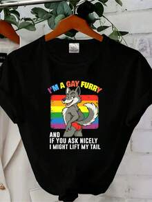 Women T-Shirt Print Pride Month Gay LGBTQ Rainbow Fox Furry T Shirt Chill Everyday Style S 4XL Vintage Washed Streetwear Unisex Soft Fashion - màu đen - Xem 1