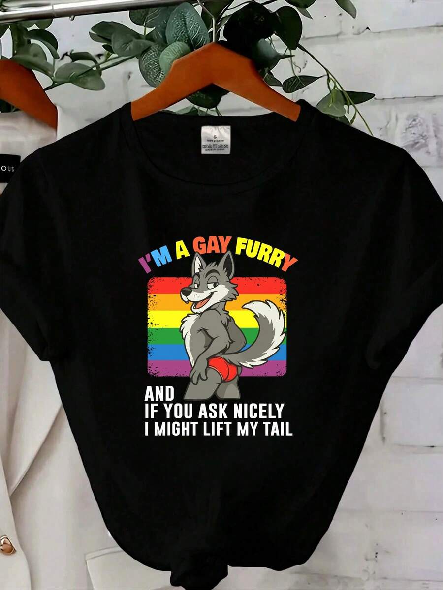 Women T-Shirt Print Pride Month Gay LGBTQ Rainbow Fox Furry T Shirt Chill Everyday Style S 4XL Vintage Washed Streetwear Unisex Soft Fashion - màu đen - Xem 1