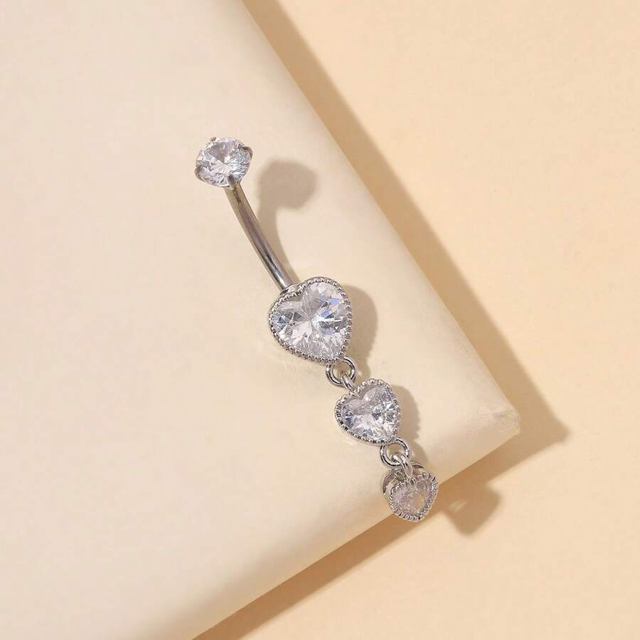 1 pieza Anillo de ombligo de titanio de diseño con forma de corazón, adecuado para uso diario - Plateado - Ver 1