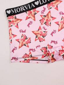 Dircho 3条装女士粉色爱心印花撞色包边平角内裤，舒适柔软丝滑弹力腰带贴身内裤，女士内衣裤 - 彩色 - 查看 10