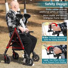 IsEasy Upright Walkers For Seniors, 450 Lb Heavy Duty Stand Up Rollator Walker With Adjustable Soft Sponge Armsupport & Seat, Tall Standing Folding Rolling Walker With 8'' Wheel, Black - View 9