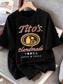Camiseta gráfica de Tito's Vodka, hecha a mano, tela de calidad, estilo urbano hip-hop, cómoda, duradera, con estampado artístico - Negro - Ver 2