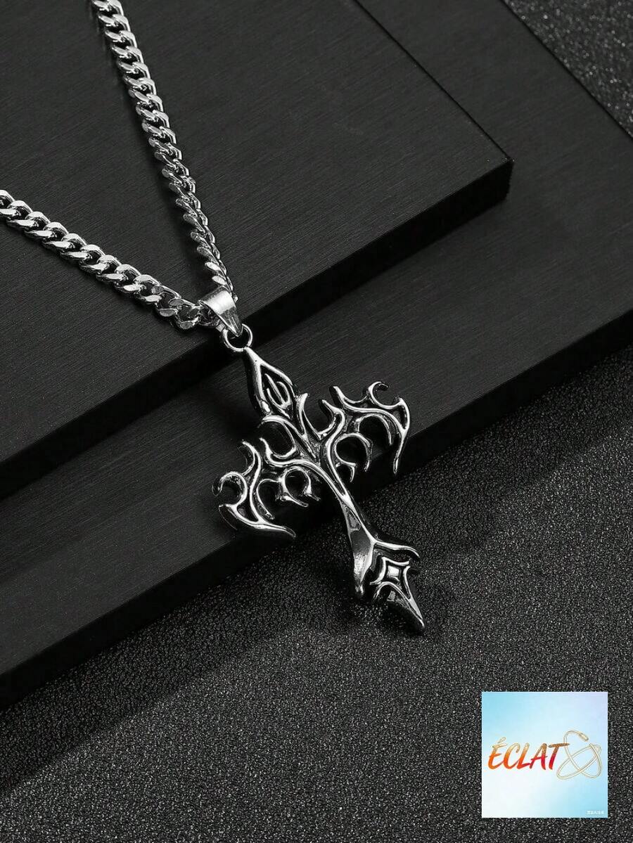 Fashion European American Vintage Style Cross Necklace Pendant For Men Street Style Unique Personalized Fathers Day Gift School Jewelry Men Y2k Accessories Goth Men's Chains Jeans Gothic Jewellery Back To School Halloween Punk Accessories 6LF4 - 彩色 - 查看 1