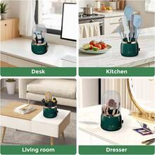 Rotating Toothbrush Holder With Cover - 7-Slot Bathroom Organizer For Electric & Manual Brushes, Toothpaste Stand For Vanity, Sink Countertop & Shower Caddy - Dark Green - View 7