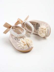 Infant Infant Girls Wedding Dress Shoes Bow Ballet Princess Mary Jane Flats Toddler First Walkers Sneaker Newborn Crib Baptism Shoes - Apricot - View 9