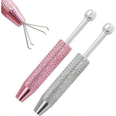 4 - Prong Piercing Ball Grabber - 1 Pack Stainless Steel Tweezers Small Item Retrieval And Jewelry Crafting - Pink+ Silver