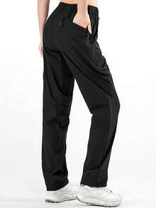 Quần ống rộng mùa hè dành cho nữ, chất liệu lụa nylon, nhanh khô, co giãn 4 chiều, cạp cao, kiểu dáng thường ngày, thích hợp cho hoạt động ngoài trời. - màu đen - Xem 3