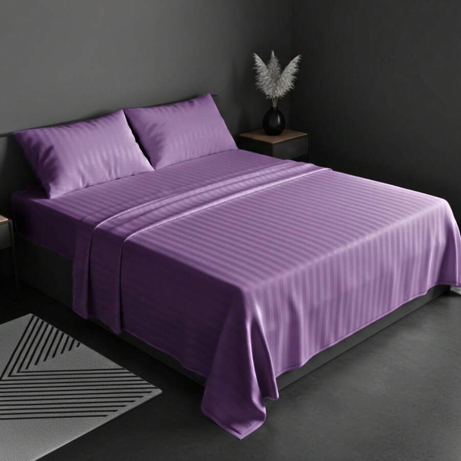 Juego de Sabanas para Cama, Sabana Bajera, Sabana Plana y Funda de Almohada, Cajon Amplio, 2800 Hilos, Premium, Tamaño Individual Matrimonial Queen King - LILA - Ver 1