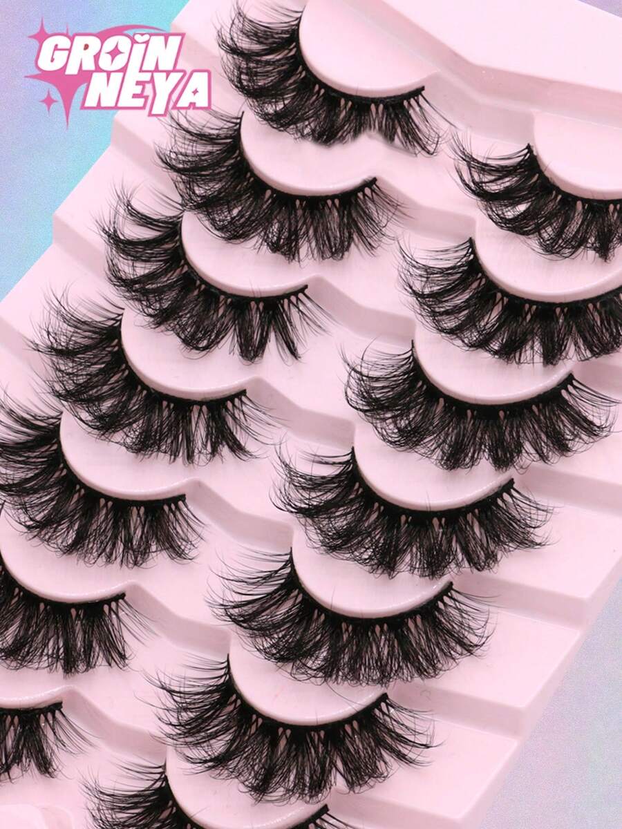 Lasvirey 7 pares de pestañas postizas gruesas y voluminosas con rizado 5D, pestañas postizas esponjosas y naturales, pestañas postizas de lujo de visón sintético 3D, pestañas de gato, pestañas postizas antitranspirantes - Ver 1