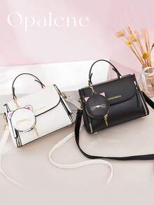 Crossbody Bags For Women, Fashionable Spliced Contrasting Color Personalized Versatile Shoulder Bag, Popular Design Round Handle Handbag,  Classic Square Women's Hand-Held Crossbody Bag. Suitable For Offices, Universities, Work, Business, Commuting, Outdoor Activities, Travel, And Outings. - 彩色 - 查看 7