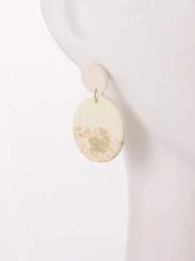 1 Pair Handmade Soft Clay Material Beige Gold Foil Double Circle Earrings, Minimalist Elegant Design, Suitable For Daily Wear, Parties, Vacations, Also Makes A Great Gift - White - View 6