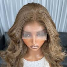 Karniklon 13x4 蕾丝前假发，18 英寸波浪卷合成假发，150% 密度，无胶蕾丝前假发，耐热纤维假发，适合日常、派对、节日、初学者使用 - 棕色 - 查看 8