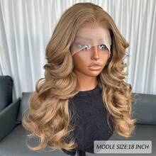 Tóc giả ren phía trước Karniklon 13x6, tóc giả tổng hợp gợn sóng 18 inch, mật độ 150%, tóc giả ren phía trước tổng hợp không cần keo, trông tự nhiên, sợi tổng hợp chịu nhiệt, thích hợp cho sử dụng hàng ngày, dự tiệc, ngày lễ, người mới bắt đầu. - màu nâu - Xem 5