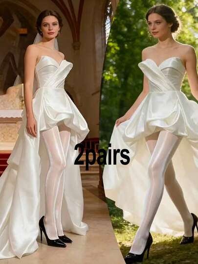 2 pares de medias transparentes color carne, medias para boda y sesión de fotos nupcial de color blanco, medias sexy sin costuras, medias de cintura alta con brillo y elasticidad, aptas para uso diario, medias transparentes y finas, medias blancas brillantes con brillo para verano