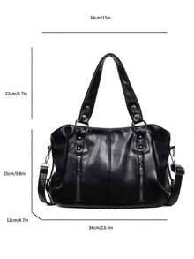 New Classic Multi-Purpose Commuter Solid Color Large Capacity Retro PU Leather Shoulder Bag Handbag Wallet, Zipper Closure Women's Bag, Suitable For Shopping Travel - Black - View 4