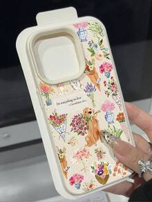 Funda de teléfono de moda con estampado de perro a prueba de golpes 1 pieza Nueva funda de teléfono suave con textura antideslizante con estampado de ramo de flores acuarela y cachorro, compatible con Apple y teléfonos, versión internacional, no la versión nacional, regalo de cumpleaños de primavera - Multicolor - Ver 2