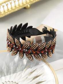 1pc Fashionable Rhinestone Leaf Design Hair Claw Clip, Elegant - Multicolor - View 11