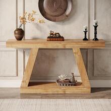 LITTLE TREE Narrow Console Table With Storage 140x30x80cm, Sofa Side Entryway Table For Hallway, Entrance & Small Living Spaces - Brown - View 7