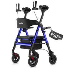 IsEasy Upright Walkers For Seniors, 450 Lb Heavy Duty Stand Up Rollator Walker With Adjustable Soft Sponge Armsupport & Seat, Tall Standing Folding Rolling Walker With 8'' Wheel, Blue - View 12