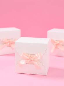 Conjunto de 10 caixas de papel quadradas brancas para lembrancinhas com 10 fitas cor champanhe (2 x 40 cm), caixas decorativas com fita para presentes, ideais para casamentos, chás de panela, festas de aniversário, aniversários de casamento, festivais e decoração de mesas para todas as ocasiões. - A-branco - Ver 9