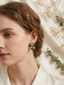 1对复古奢华全镶钻花卉设计耳环，小众优雅耳环 - 彩色 - 查看 3