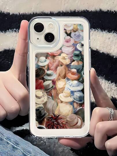 1pc Fashionable Personalized Oil Painting Crowd Graphic Aesthetic Pattern Full Coverage Transparent TPU Soft Phone Case Compatible With IPhone 17/17Pro/16/16Pro/16Plus/15/15ProMax/15Pro/11/12/13/14ProMax/12Mini/13Mini/11Pro/11ProMax/12Pro/12ProMax/13Pro/13ProMax/14Pro/14ProMax, Creative Premium Feel