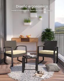 Juego de 3 piezas de muebles de porche, mecedora de patio, conjunto de bistró, sillas de patio al aire libre, conjuntos de conversación de ratán con mesa de centro para porche delantero, jardín, balcón, patio trasero, junto a la piscina. - Albaricoque - Ver 6