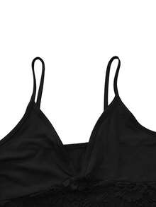 Sexy Fashionable Versatile Deep V-Neck Lace Patchwork Semi-Sheer Backless Camisole Top For Women, New Spring/Summer Casual Black - Black - View 5