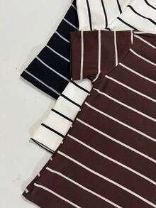 Women's Ribbed Cotton Striped Basic Two-Tone T-Shirt - Casual Autumn/Winter/Summer American Style - YELLOW STRIPED - View 3