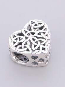 1pc 925 Sterling Silver Celtic Knot Hollow Heart Pendant, Unisex Eternal Jewelry Gift - Silver - View 3