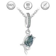 1pc Elegant Luxury 925 Silver Inlaid Agate Tulip Flower Pendant Necklace, Suitable For Women's Daily, Date, Gift, Party & Gathering - Silver - View 10