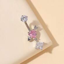 1件时尚钛金心形肚脐环，适合日常佩戴 - 銀色 - 查看 6