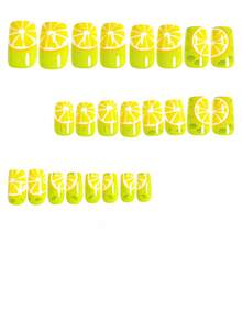 24pcs Medium Square Summer Fresh Lemon Pattern Full Cover False Nails Set, Includes 1pc Sticker Sheet And 1pc Mini Nail File, Suitable For Office And Daily Wear, Random Delivery Of Jelly Glue - Multicolor - View 2