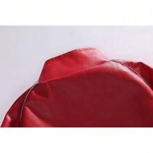 Chaqueta de cuero estilo carrera americana bordado para hombre look urbano audaz marca de alta moda - Rojo - Ver 9