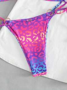 2026 女士夏季沙滩比基尼两件套，优雅性感露背泳衣，适合海滩度假，款式多样，包括吊带三角比基尼、豹纹印花和系带露背设计。 - 彩色 - 查看 7