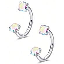 2PCS Stainless Steel Zirconia Horseshoe Ring Piercing Nose Ear Belly Rings Women Cartilage Helix Earrings Daith Piercing Jewelry - Nose Ring - View 19