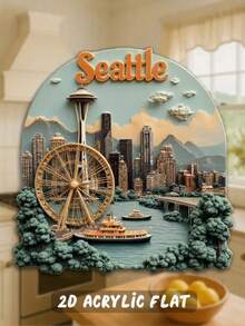 1张2D亚克力利物浦红吉他、西雅图天际线、自由女神像冰箱贴，适用于厨房、餐厅或办公室装饰，旅行收藏品，适合旅行爱好者，是绝佳的旅行纪念品，也适合作为乔迁礼物送给朋友。 - 城市冰箱貼 - 查看 13