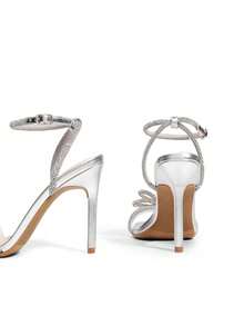 Sandalias de Cristal con Doble Lazo para mujer, Tacones Transparentes Puntera Cuadrada para Fiesta y Boda - Plateado - Ver 5