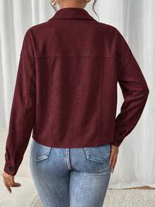 Women's Faux Suede Cropped Jacket Casual Fall Fashion Button Down Winter Coats Outerwear Clothes Christmas New Years Outfit Women - 酒紅色 - 查看 2