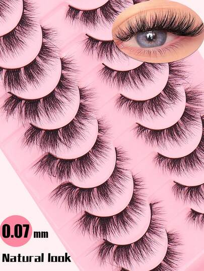 10 Pairs Value Pack False Eyelashes, Cat Eye Lashes, Natural Look 3D Fluffy Lashes, Reusable Lightweight Lashes, Beginner Friendly, Suitable For Daily Wear, Dates, Parties And More