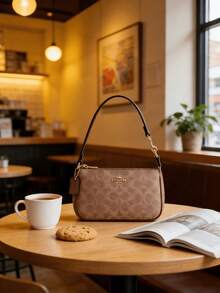 COACH Women's Shoulder Bag In Blocked Signature Canvas Purse Gift For Women Purse And Bags For Women Underarm Bag Satchel Bag Holiday Gift For Her Minimalist: The Elegant Bag Is A Streamlined Classic. Featuring A Zip Closure, The Petite Shoulder Bag Sits Just Beneath The Underarm With The Short-Strap Or It Can Be Carried As A Clutch Our Signature Canvas: The Best Kind Of Mix Up. This Rich, Mixed Leather Design Combines Sophisticated Smooth Leather With Our Signature Canvas - For A Perfectly Iconic Designer Handbag On-The-Go Essentials: This Clutch Bag Features A Zipped Closure To Keep All You - 杏色 - 查看 4