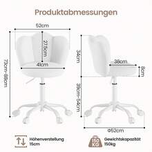 Silla de oficina, silla de escritorio, silla de tocador ajustable en altura, silla giratoria de cuero Sherpa, cojín engrosado (hasta 150 kg) para estudio, dormitorio, color blanco - Estilo de lana de cordero - blanco - Ver 3