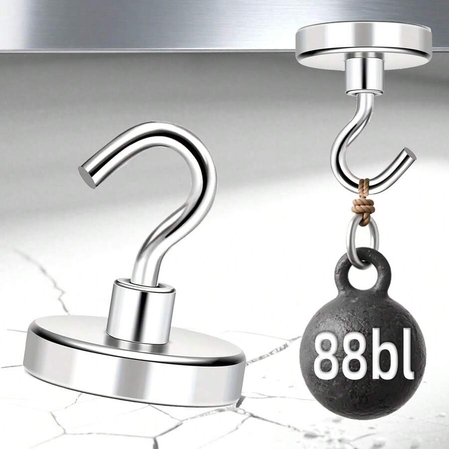 6pcs 32mm Heavy Duty Magnetic Hooks, Suitable For Office, Kitchen, Warehouse, Versatile Use - Silver - View 1